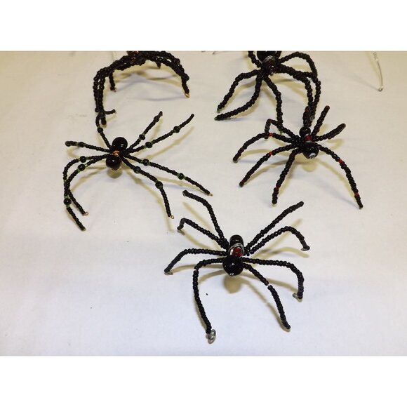 Handmade Beaded Spider Ornaments Set Of 7 Decor Figurines Beads Stones Ooak BagD - Picture 5 of 16